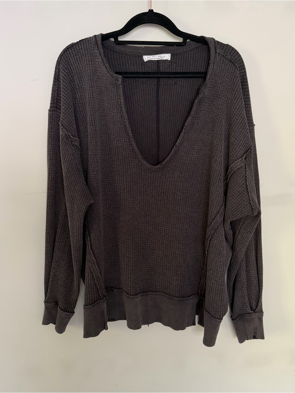 We The Free Free People Buttercup Waffle Thermal Top in Black/Grey Size XS - Picture 6 of 15